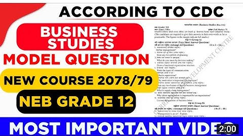 Class 12 Business Studies Sample Model Question With Specifications Grid According to CDC