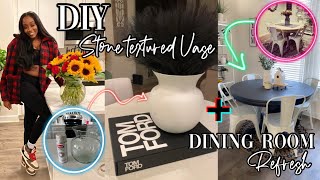 Textured Stone Vase DIY &amp; Dining Room Refresh #affordable #thriftflip #decoratewithme