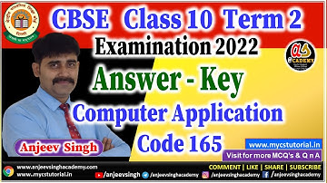 Computer Application Code 165 Answer Key Term 2 Examination CBSE Class 10 | Solution of Term 2  Exam