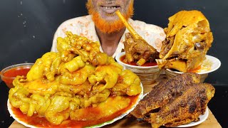 Eating Oily Mutton Fat Curry, Spicy Mutton Leg, Fish Fry, Goat Head Curry with Rice || Eating Show