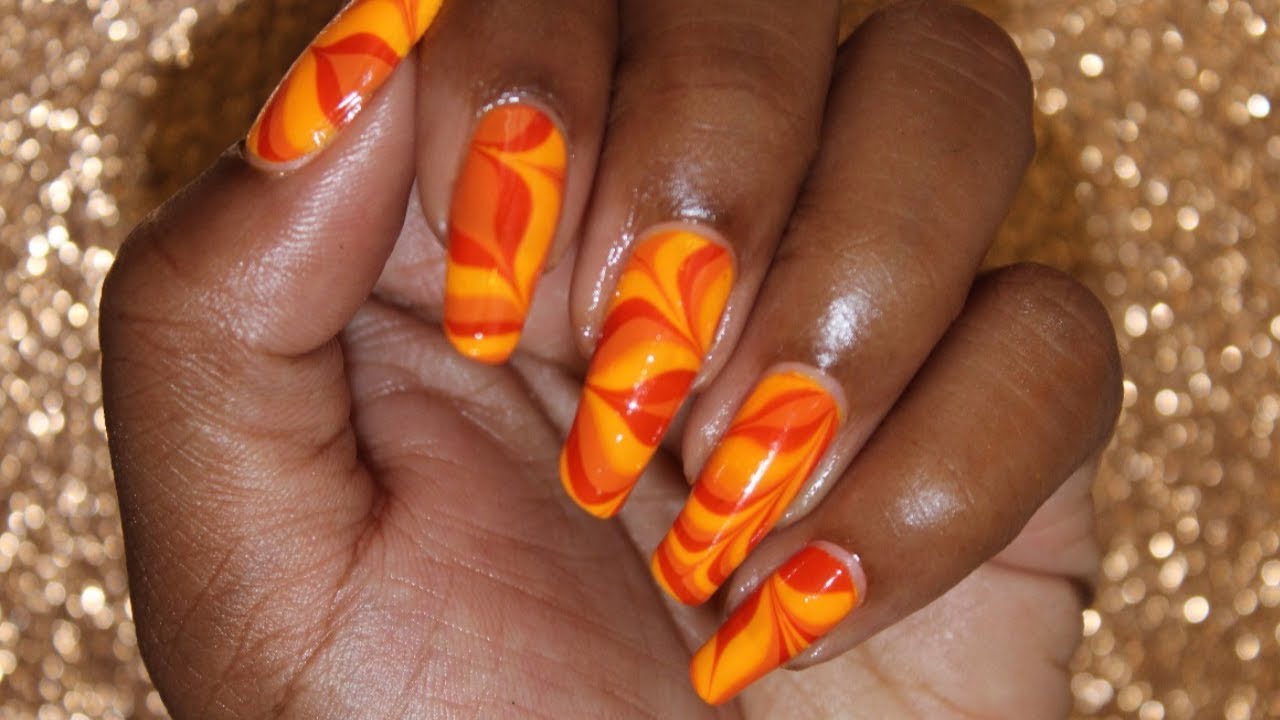 Orange and Gold Marble Nail Art - wide 4
