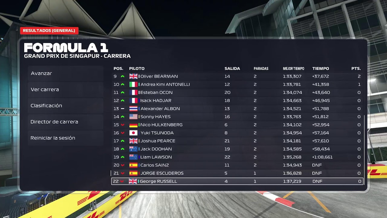 Gran Premio de Singapur SINGAPORE AIRLINES FIA de FÓRMULA 1 2025/2026 Carrera + POST