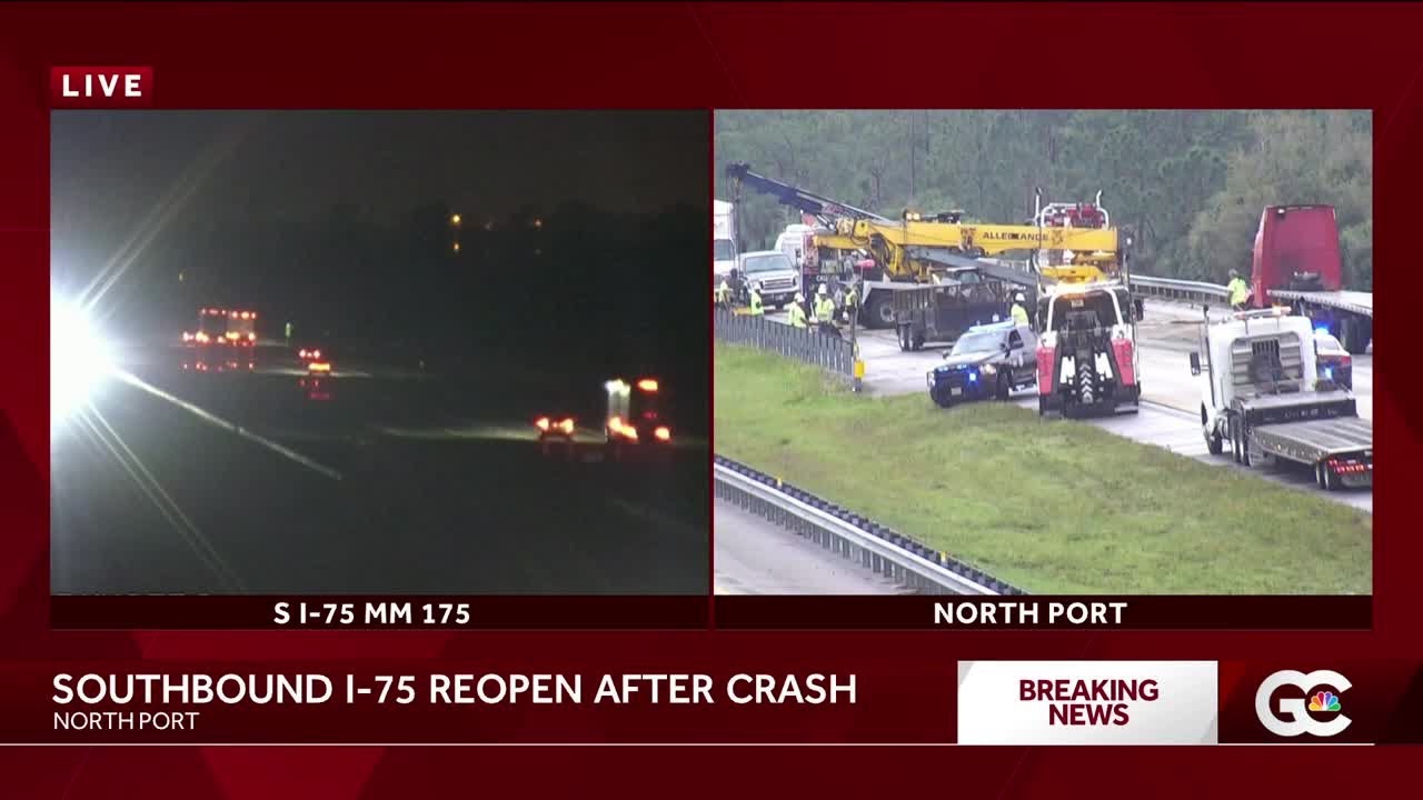 1 lane reopens on I-75 southbound after crash in Sarasota County - YouTube