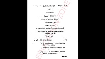 +3 history honours 3rd semester core 6 questions paper 2022 #utkal University #questions #exam