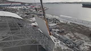Строительство склада для мега-проекта «Арктик СПГ2» в Мурманской области.