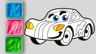 Sand painting Red Car with color sand for kids and toddlers