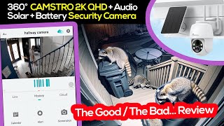 No Wires or Subscription - 360 Degree Camstro 2K Solar Home Security Camera Footage. Setup Review