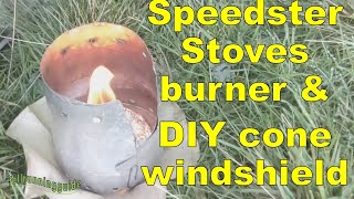 Speedster Stoves burner and DIY 'Caldera Cone' windshield set up