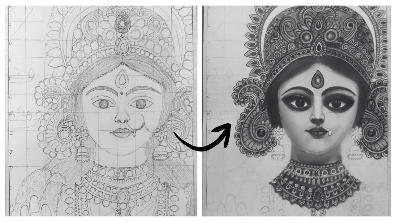 Maa Durga Sketch Step by step by grid method | Part 2 