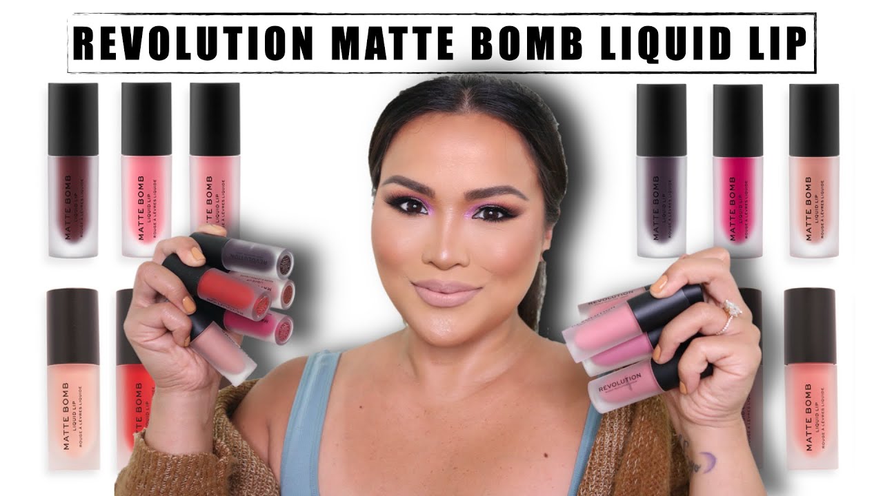 Nationale volkstelling verbanning Bacteriën REVOLUTION MATTE BOMB Liquid Lip | MAKEUP REVOLUTION | All 12 Shades  Swatches!!! - YouTube