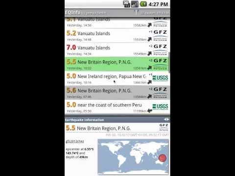 EQInfo - Android App showing global earthquakes