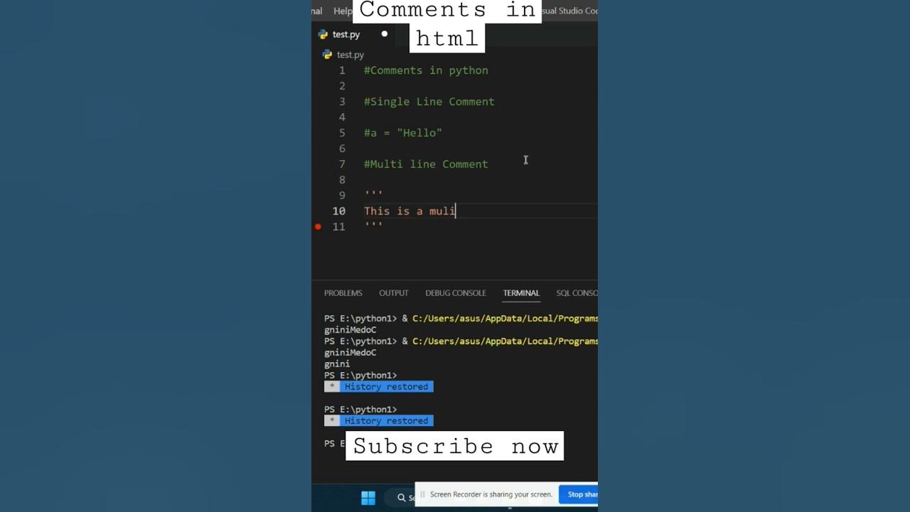 Comments in python - Single line and multi line | Learn #python # ...