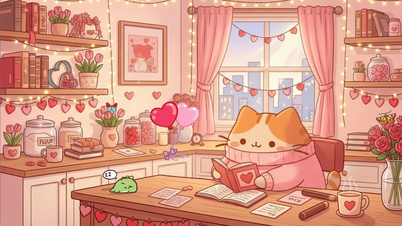 Sweet Valentine Lofi with Pusheen 💖 Chill Lofi Beats to Relax Study Dreamy Love Chill Beats