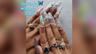 Rhinestone Butterfly Nails Pt. 2 | Acrylic Press On Nails