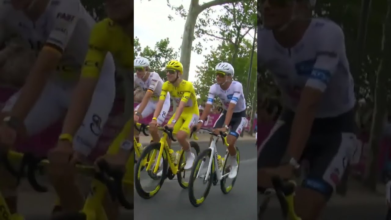 UAE Team Emirates-XRG ride side-by-side in the final stage of the Tour de France 💛