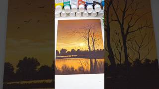 Still Waters, Golden Skies | Acrylic Sunset Painting🌅✨ #shorts #artshorts