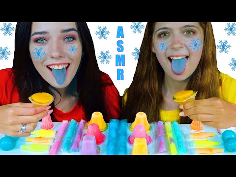 ASMR FROZEN JELLY, FROZEN GUMMY TROLLI PLANET, FROZEN BASIL SEED DRINK | EATING SOUNDS