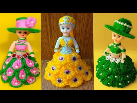 3 BEAUTIFUL WOOLEN DOLL CRAFT/HOW TO DECORATE DOLL WITH WOOLEN/oon ki gudiya sajaye