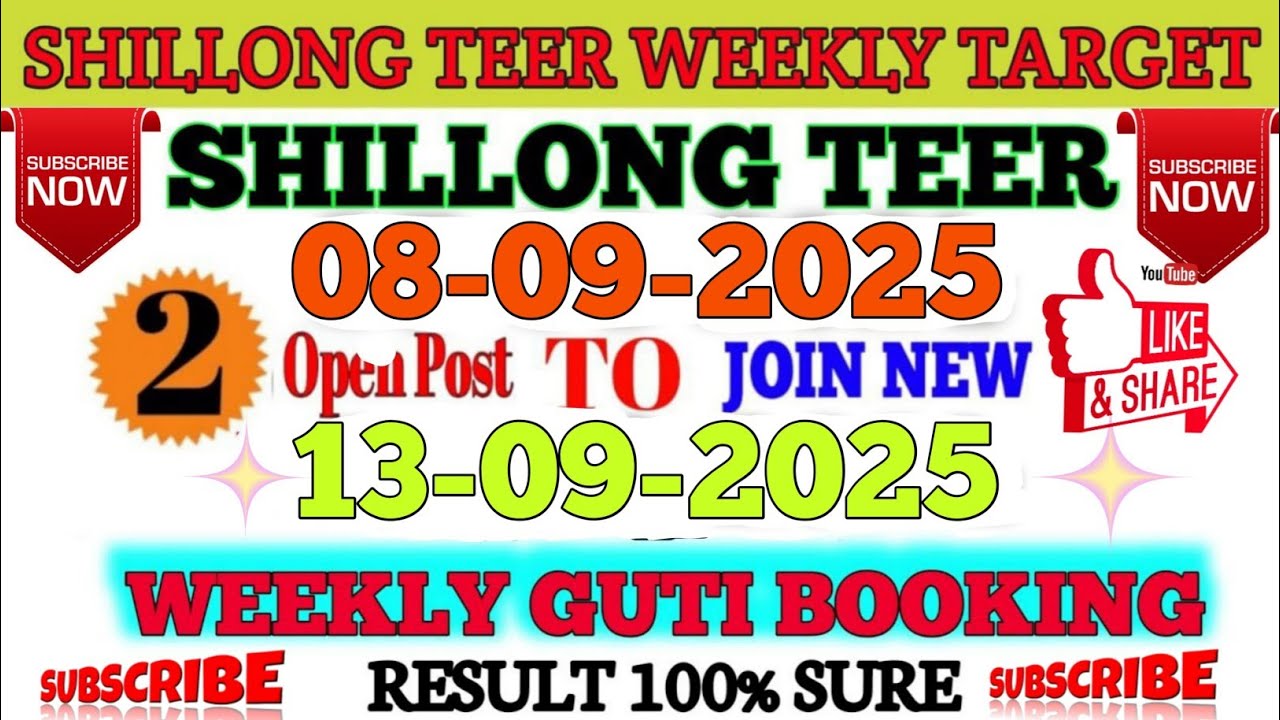 Shillong Teer Weekly Booking Chart 08-09-2025 To 13-09-2025 Shillong Teer Booking Number Single Guti