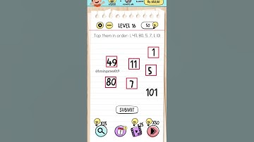 Game Brain Test | Level 16 | Tap them in order: 1, 49, 80, 5, 7, 11, 101 |Solutions | Answer |Solve