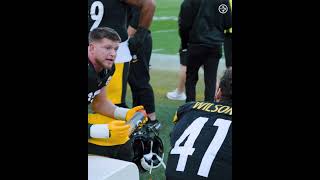 Jack Sawyer talks to Payton Wilson after his interception