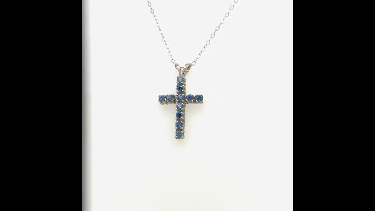 Montana Yogo Sapphire 11 Stone Cross Pendant Necklace