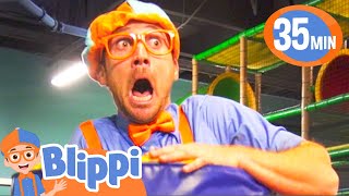 blippi learns shapes and colors at the kids club indoor playground best of blippi toys