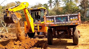 New Jcb 3dx Machine Loading Red Mud In Old Mahindra 475 Di Tractor | Jcb  And Tractor | Jcp Tractor