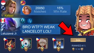 LANCELOT FAKE WINRATE PRANK IN RANDOM LOBBY! 😂 (They think im crazy 😭)