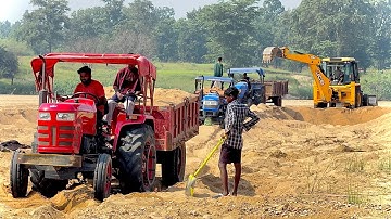 Sonalika Mahindra Yugo Tractor Trolley JCB 3DX Loading II JCB Tractor Video🔥JCB Tractor Going River 