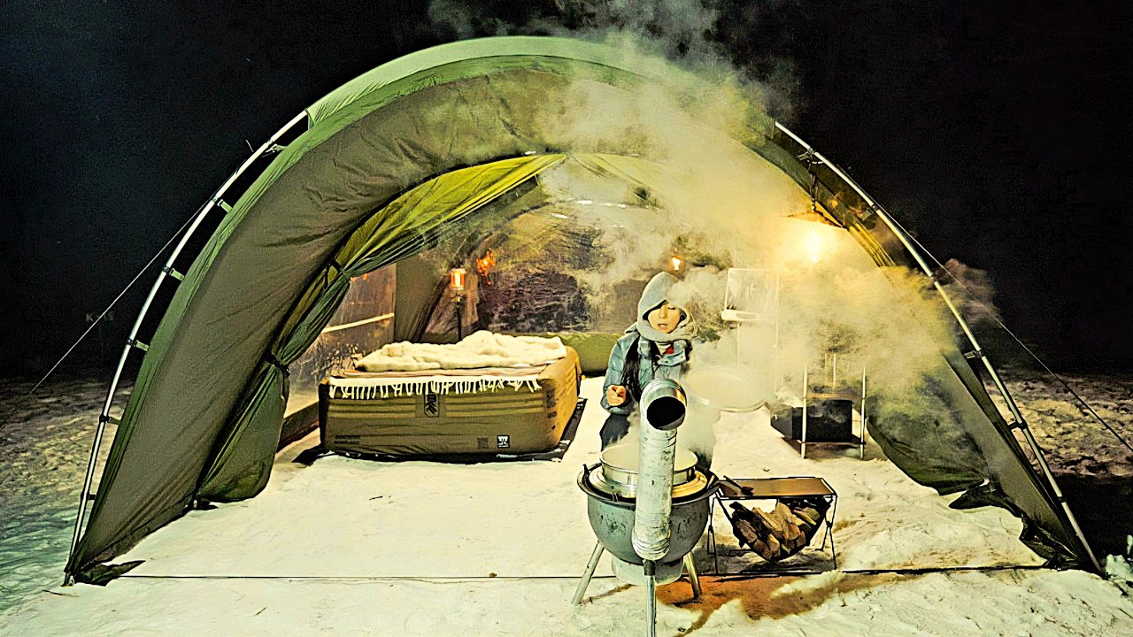 Проведённый один день в снежном зимнем снежном поле ☃ ·CAMPING ·Camping Vlog