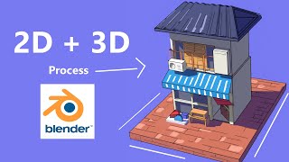 Blender Grease Pencil 2D/3D Process  Stylized Blue Anime House