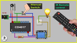 How to make wireless IR Remote Control ON OFF Switch using 4017 IC & Relay | 4017 circuits projects
