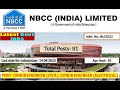 NBCC (INDIA) LTD || JUNIOR ENGG POSTS || CIVIL & ELECTRICAL ENGG || 81 POSTS
