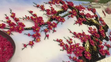 Thực tế quá trình làm tranh đá quý hoa đào 3D | Tranh đá quý Tuấn Kiệt