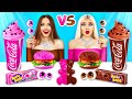 Reto de comida de chocolate vs comida real | Comida dulce extrema 24 horas por RATATA COOL