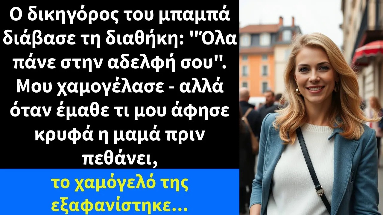 Ο δικηγόρος του μπαμπά διάβασε τη διαθήκη Όλα πάνε στην αδελφή σου  Μου χαμογέλασε