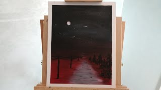 رسم منظر ليلي Acrylic painting | Drawing a night landscape
