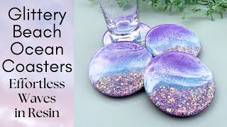 Glittery Beach Ocean Coasters Tutorial  Effortless Waves in Epoxy Resin