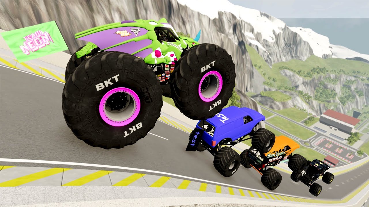 BNG Drive - Epic High Speed Monster Truck Jumps Crashes #002 - BeamNG Drive