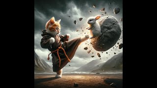 The little orange cat learned kung fu from the old monk and eventually became a master