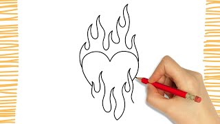 Como dibujar un CORAZÓN de FUEGO I Fácil