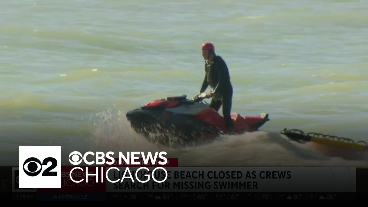 Evanston beach closed as crews resume search for missing swimmer - YouTube