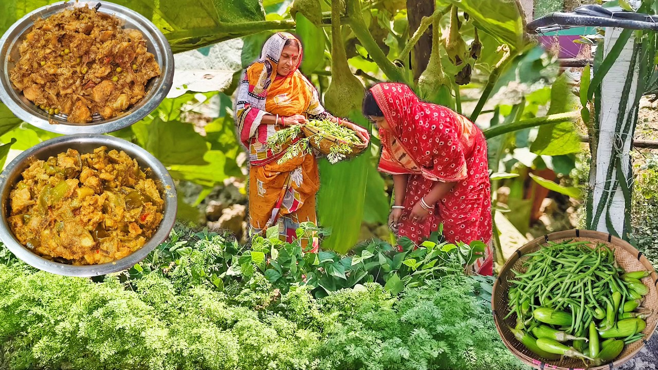 Barir Bagan Theke Sobji Tule Ranna Banna,Begun Alu Biulir Daler Bori Diye Ranna,Chupri Alu Badhakopi