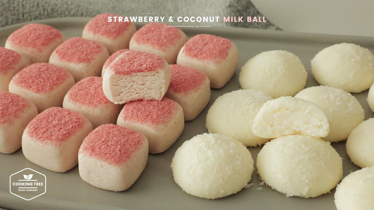 ⁣딸기 & 코코넛 밀크볼 만들기 : Strawberry & Coconut Milk Ball Recipe | Cooking tree