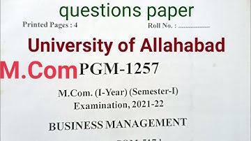 University of Allahabad /M.Com 1year ,1semester question paper/BUSINESS MANAGEMENT/ 2021-2022/