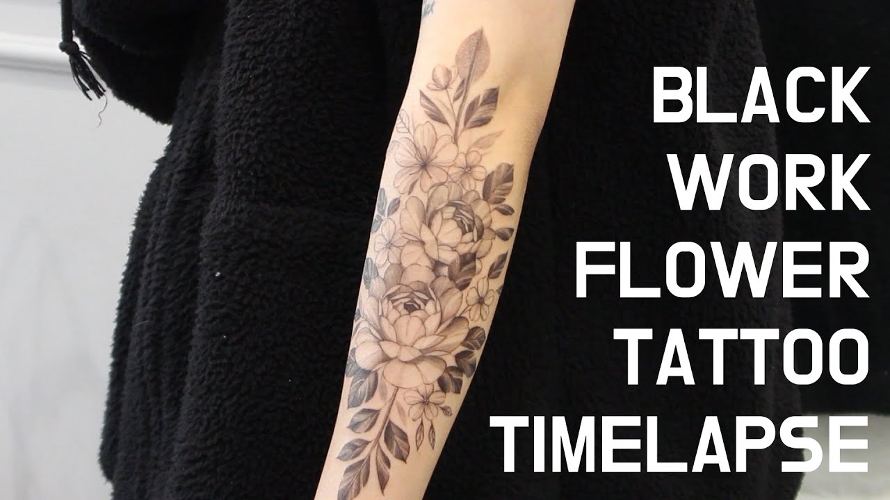 blackwork flower tattoo timelapse/블랙워크 꽃타투 타임랩스