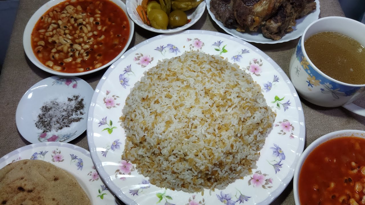 غداء مصرى اصيل لوبيه نشفه و رز محمر ولحمه 😚♥️💯👍 - YouTube
