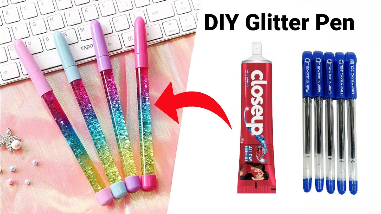 Homemade glitter pen /diy glitter pen/glitter pen making at home/how to  make liquid pen/homemade pen 