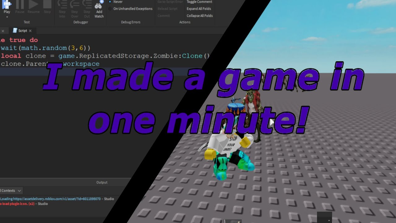 I Made A Roblox Game In One Minute To Beat Alvinblox Youtube - debug roblox game